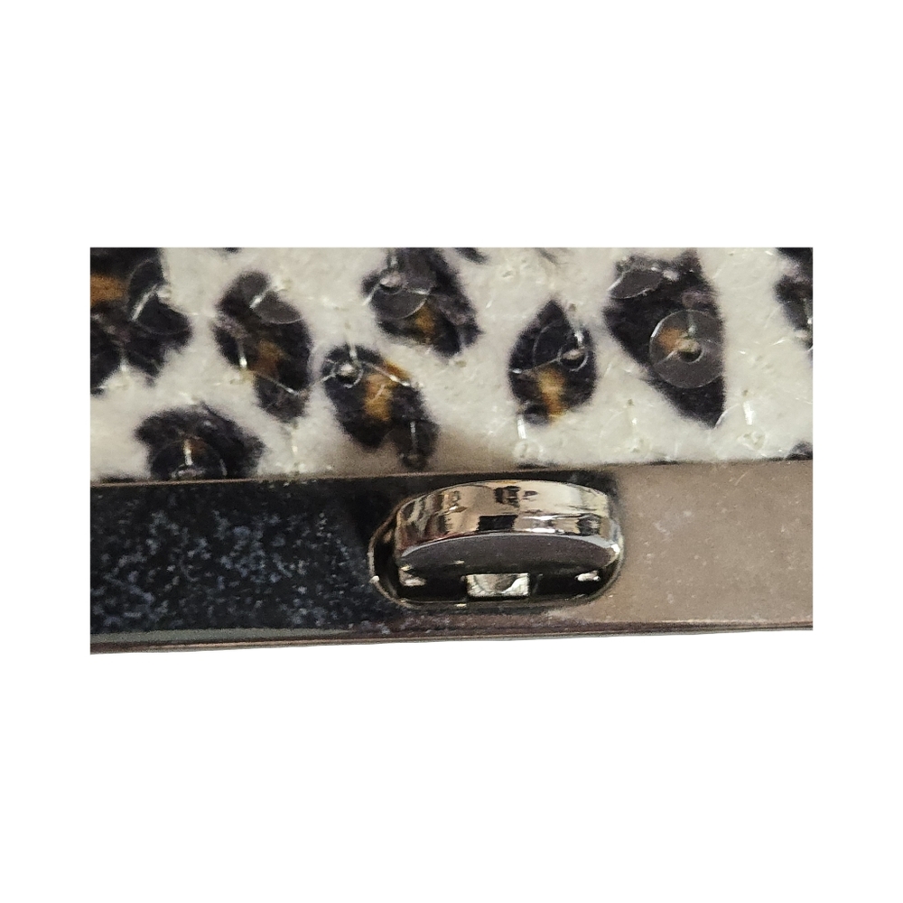 Leopard Print Sequin Clutch with Gold Accents - Picture 5 of 7